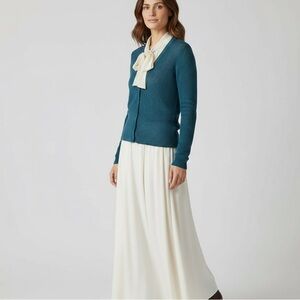 Twenty Three by Miss America Teal Open-Knit Cardigan Detachable Ruffle Tie Neck